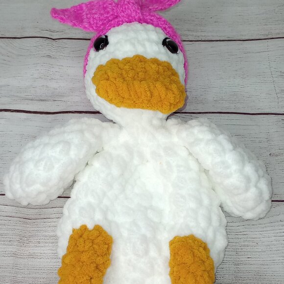 Della Duck Crochet Lovey Plushie with Headband-Handmade by ME! - Picture 4 of 6